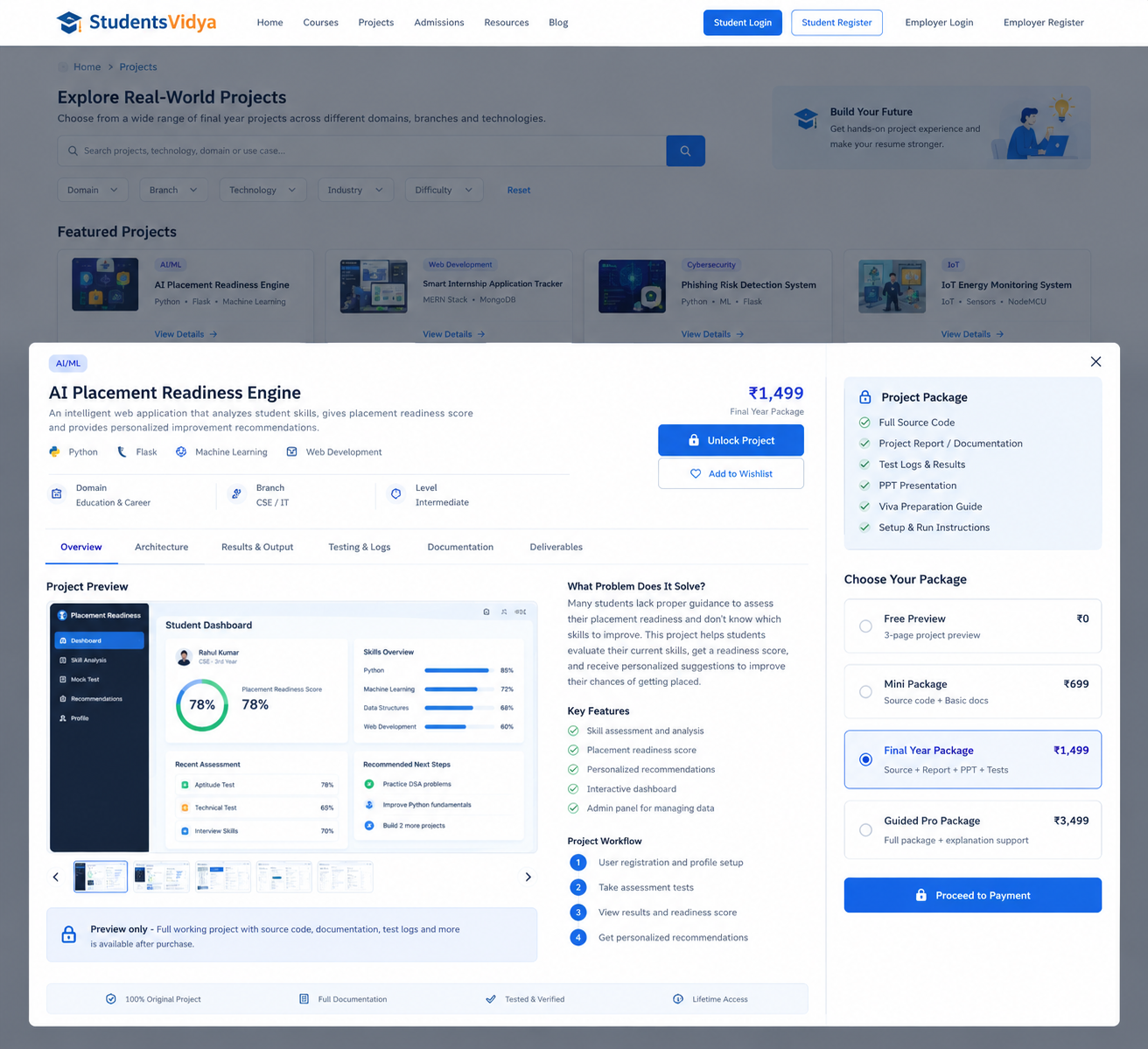 AI Placement Readiness Engine project dashboard preview